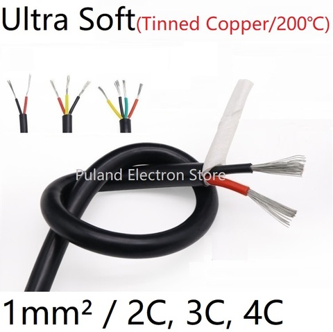 Square 1mm Ultra Soft Sheath Wire 2 3 4 Core Silicone Rubber Cable Insulated Flexible Copper High Temperature Power Line Black ► Photo 1/6