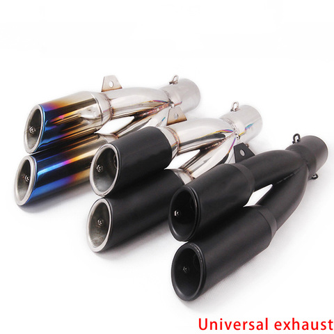 51mm Motorcycle Exhaust Pipe Muffler Escape Moto Double Hole with db killer For 300 ER6N RSV4 R3 R25 CBR250 ► Photo 1/6