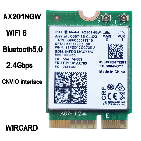 Wi-Fi 6 Intel AX201 Bluetooth 5.0 Dual Band 2.4G / 5G Wireless NGFF CNVi Wifi Card AX201NGW 802.11ac / ax 2.4Gbps ► Photo 1/3