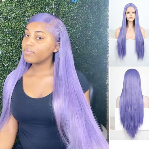 AIMEYA Purple Silky Straight Synthetic Lace Front Wig With Middle Part Heat Resistant Hair Cosplay Wig for Women Purple Wig ► Photo 1/6