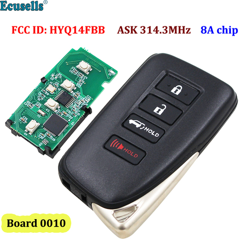 3+1/4 Buttons ASK 314.3MHz Smart Remote Key (SUV) For Lexus 2017 2022 Board 0010 with 8A CHIP FCC ID: HYQ14FBB TOY12 uncut ► Photo 1/5