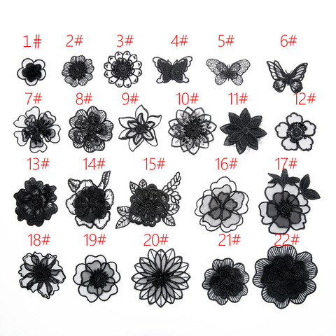 Thermo Black Lace Organza Flower Butterfly Embroidered Patches for Clohting Iron on Clothes Appliques Stripes Fabric Stickers ► Photo 1/5