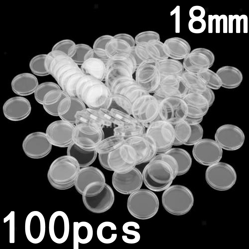 100pcs Coin Protector Case Capsules Holder Applied Clear Plastic Storage Box 18mm Round Coin Capsules Containers Porta Monete ► Photo 1/6