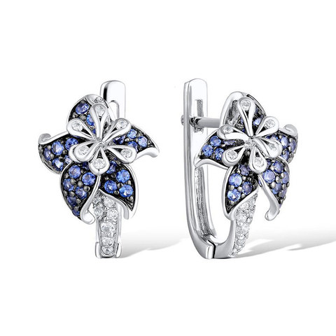 Fashion Jewelry Silver Earrings For Woman Charm Elegant Flower Blue Cubic Zirconia Vintage Party Wedding Ear Stud Earrings ► Photo 1/4