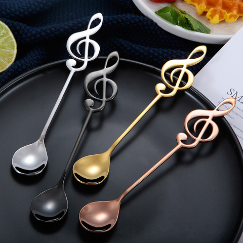 Coffee Stirring Spoon Musical Notes Shaped Long Handle Stainless Steel 7 Colors Dessert Ice Cream Mixing Scoops Drink Tableware ► Photo 1/6