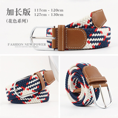 Long 130cm stretch woven elastic belt men's and women's waist closure canvas pin buckle belt ► Photo 1/6