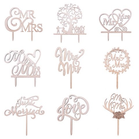 1Pcs Wedding Cake Topper Wood Mr& Mrs Just Married Decoration Bride Groom DIY Wedding Cake Decorations Engagement Party Supplies ► Photo 1/6