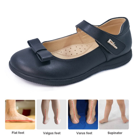 Ortoluckland Girls School Shoes Kids Leather Orthopedic Footwear New Princess Bowknots Jazz Dance Black Sandals For Children ► Photo 1/6