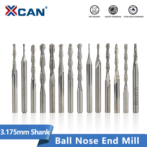 XCAN 10pcs 3.175mm Shank Ball nose End Mill Set Carbide 2Flute Spiral Router Bits CNC Engraving Milling Cutter ► Photo 1/6