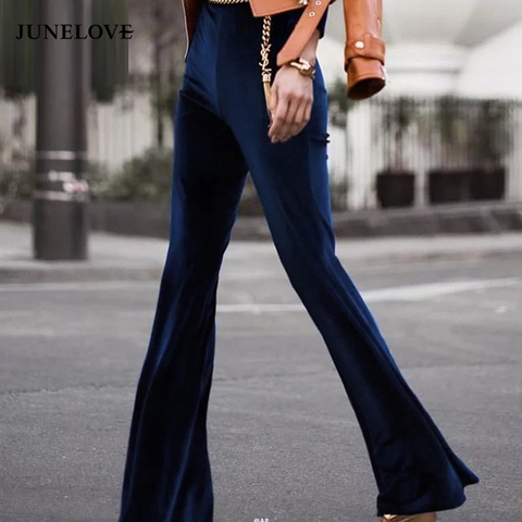 JuneLove 2022 Fashion Velvet Pants women autumn winter slim Flare pants high waist trousers high street style pants bottoms ► Photo 1/6