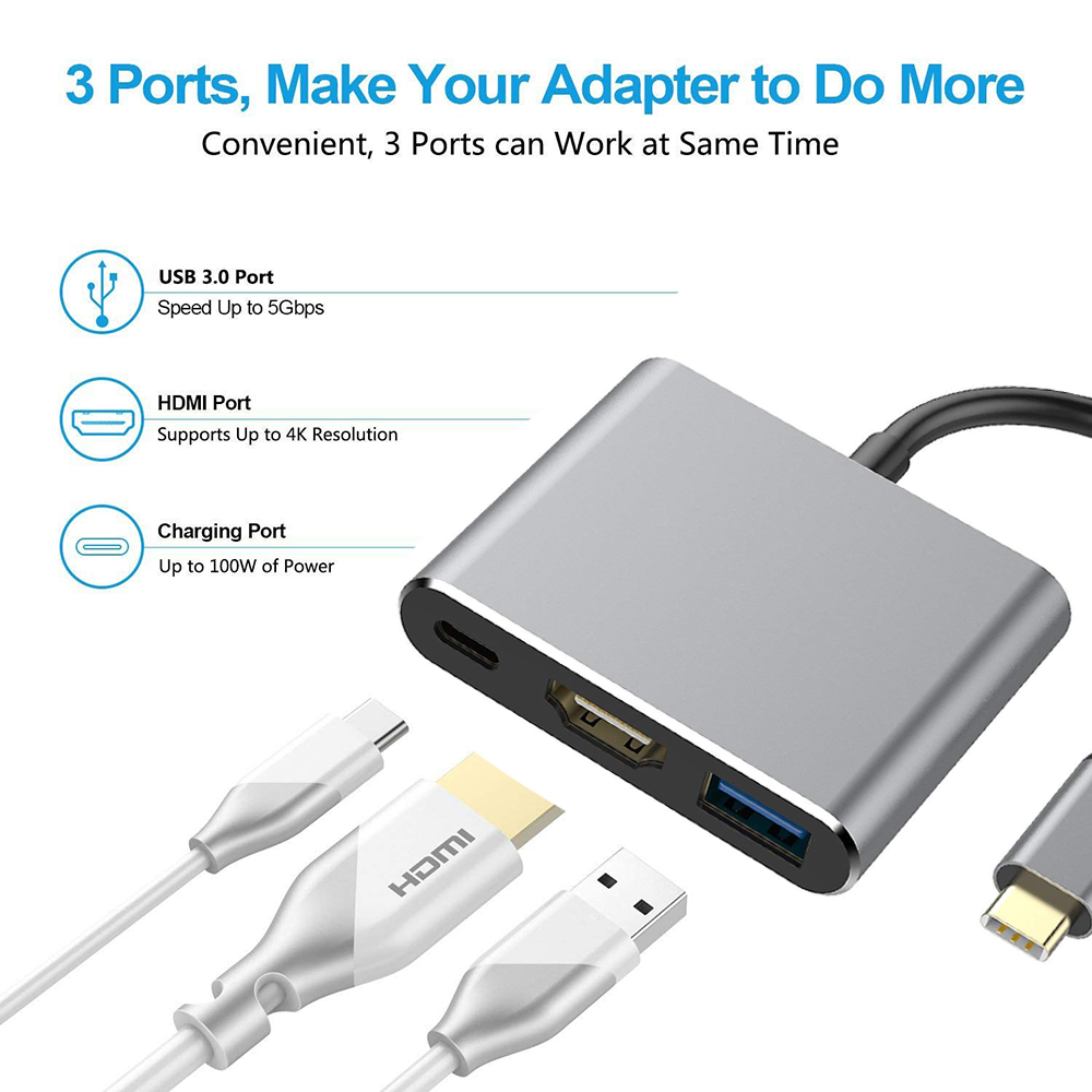 Type C USB 3.1 to USB-C 4K HDMI USB 3.0 Adapter Cable 3 in 1 Hub For Macbook Pro 