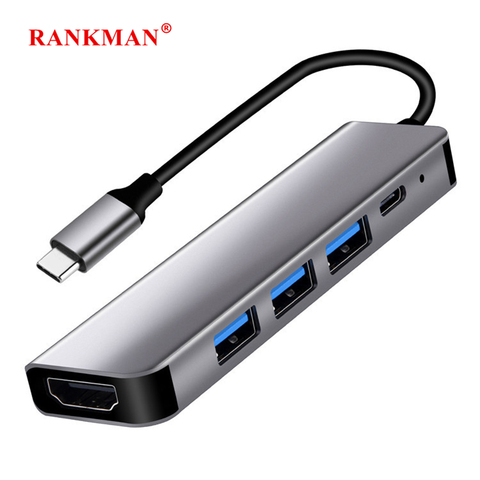Rankman Type C to HDMI 4K USB-C 3.0 Adapter Hub for MacBook iPad Samsung S8 Dex Huawei P30 Dock xioami 10 Projector TV Monitor ► Photo 1/1