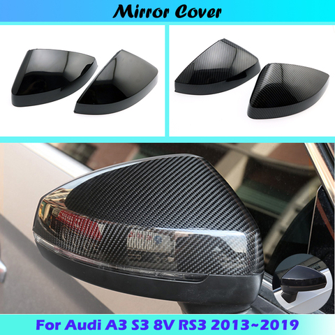 For Audi A3 S3 8V RS3 2013 2014 2015 2016 2017 2022  RearView Mirror Case Cover Carbon fiber pattern or Black Cover ► Photo 1/6