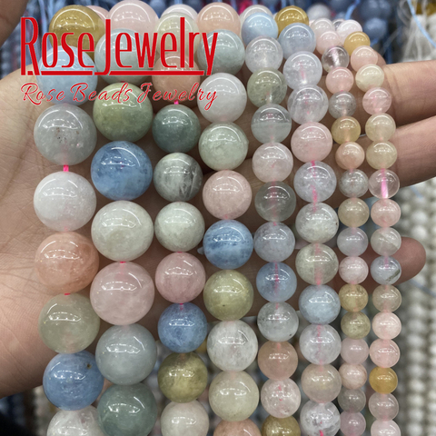 AAAAA Natural Morganite Stone Beads Round Loose Spacer Beads for Jewelry Making 15