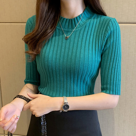 Pullover knitted half sleeve knitted sweater Women New spring Slim Basic Solid Casual Base Female knitting shirts 2022 Korea ► Photo 1/6