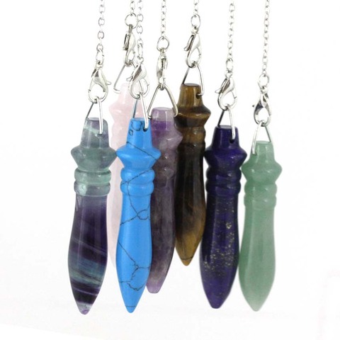 KFT Natural Stones Healing Crystal Quartz Pendulum Pendants Amethysts Lapis Lazuli Reiki Stone Amulet Pendule Divination Jewelry ► Photo 1/6