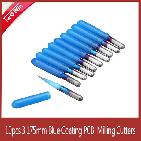 10pcs PCB milling cutter 3.175mm Blue Coating cutters 10/15/20/25 Degrees Tungsten Carbide V Shape PCB mini end engraving CNC ► Photo 1/6