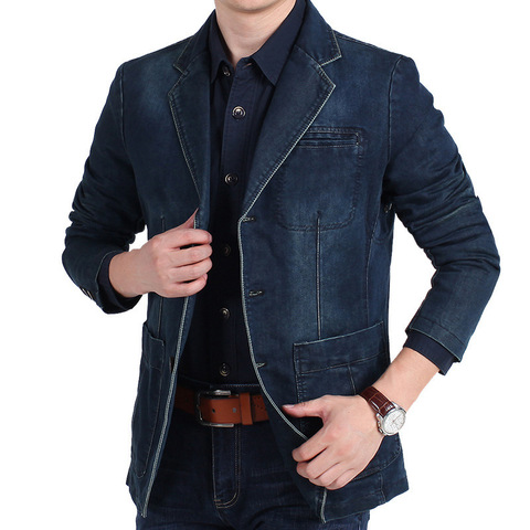 4XL Mens Denim Blazer Men Fashion Cotton Vintage Suit Outerwear Male Blue Coat Denim Jacket Men Slim Fit Jeans Blazers MY161 ► Photo 1/6
