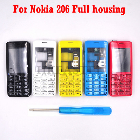 New Full Phone Housing Cover Case+English / Russian / Heberw Keypad for Nokia 206 Dual Sim RM-872+Tool Free shipping ► Photo 1/5