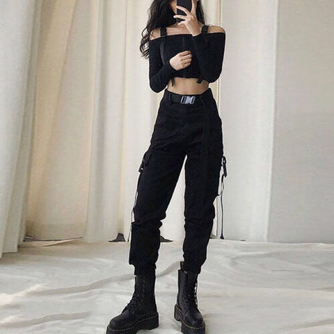 Women's Cargo Trousers Casual Joggers Black High Waist Loose Female  Trousers Korean Ladies Pants Capri Pants Women's Capris 2021 - Pants &  Capris - AliExpress