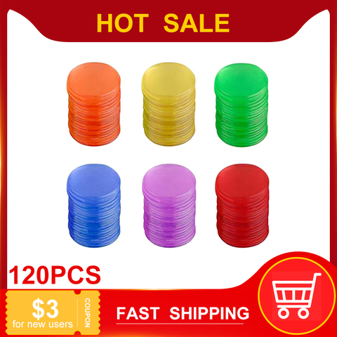 120pcs Bingo Chips 19mm Transparent Plastic Counting Chips Counters for Kid Play