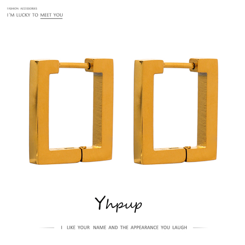 Yhpup New Square Golden Hoop Earrings Stainless Steel Metal Statement Earrings Charm Jewelry Office Gift бижутерия для женщин ► Photo 1/6