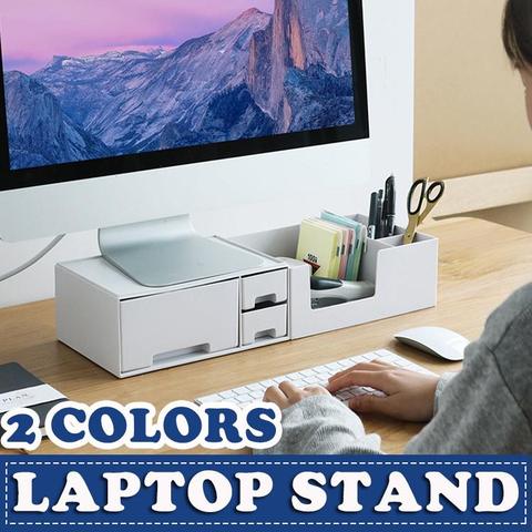 Wooden Shelf Laptop Stand Holder Desktop Monitor Stand Computer Screen Riser Shelf Drawer Storage Laptop Stand Desk Holder ► Photo 1/6