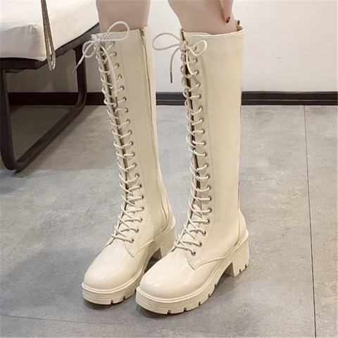 COOTELILI Women Winter Warm Boots Shoes 6cm Heel Around Toe Boots For Woman Fashion Zip And Lace Up Shoes Botas Mujer Size 35-39 ► Photo 1/6