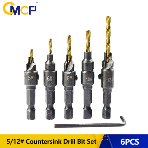 6PCS HSS Steel Countersink Drill Bit 5/6/8/10/12 Woodworking Screw Hole Drill Bit Wood Drill Bit Titanium coated Hole Cutter ► Photo 1/6