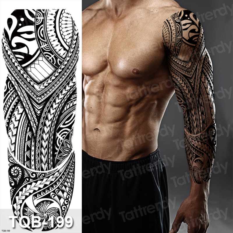 Buy Online Temporary Tatoo Men Large Waterproof Temporary Arm Sleeve Tattoo Black Robot Mechanical Tattoos Tribal Lion Head King Fox Design Alitools
