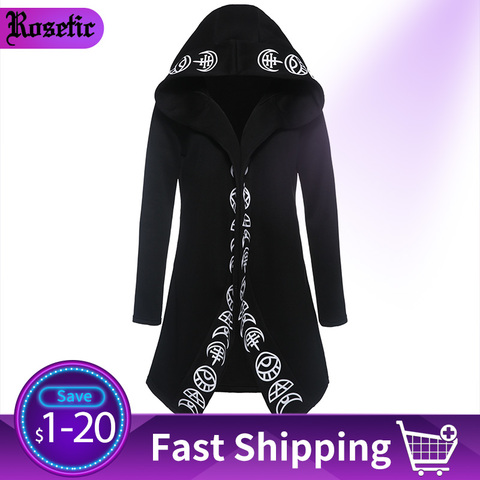 Rosetic Punk Gothic Hoodies Casual Cool Chic Black Plus Size Women Sweatshirts Loose Cotton Hooded Plain Print Female Hoodies ► Photo 1/6