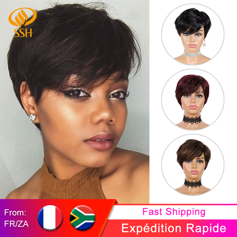 SSH Short Human Hair Wigs Pixie Cut Straight Remy Brazilian Hair for Black  Women Machine Made Highlight Color Cheap Glueless Wig - Price history &  Review | AliExpress Seller - SSH Official