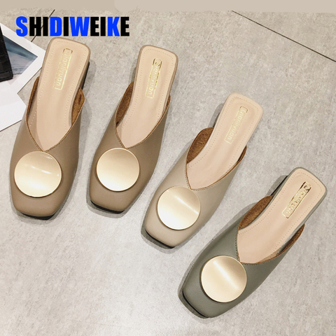 2022 Brand Designer Women Slippers Slip On Mules Flat Heel Casual Shoes British Buckle Slides Wooden Block Heels Summer Footwear ► Photo 1/6