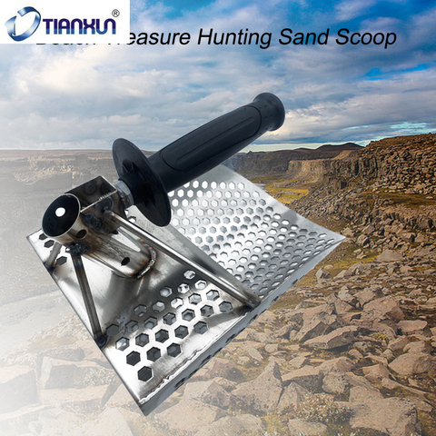 Sand Scoop for Metal Detecting, Stainless Steel with Hexahedron 7Mm Holes for Beach Treasure Hunting Shovel Hunting Tool ► Photo 1/6