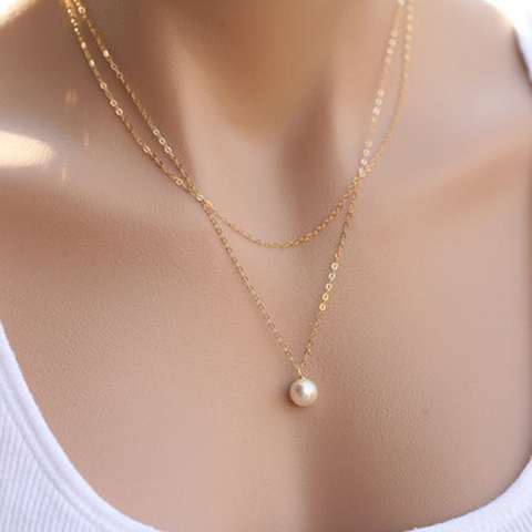 Sweet Simple Double Layer Pearl Collarbone Necklace Charming Women's Choker Chain Pendant Female Fashion New Year Jewelry Gifts ► Photo 1/6