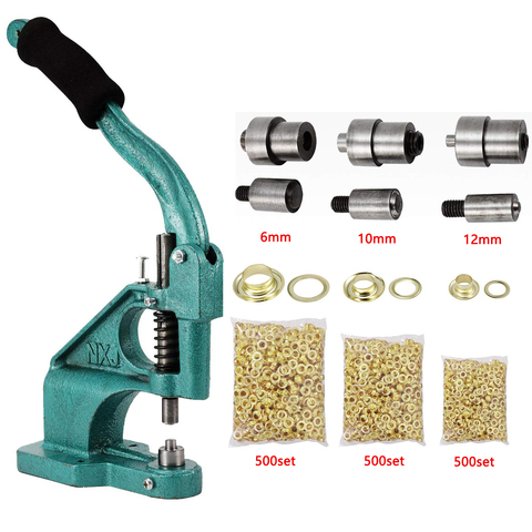 Grommet Eyelet Machine Hand Press Arts Crafts Sewing with 3 Dies+1500pcs Grommets 6/10/12mm DIY Manual Snap Eyelet Press Tools ► Photo 1/6