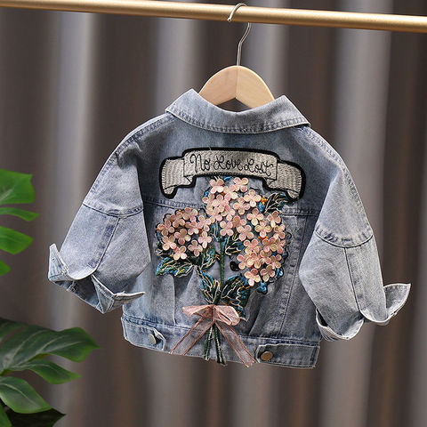 Kids Denim Jackets for Girls Baby Flower Embroidery Coats Spring Fashion Child Clothing Kids Outwear Ripped Jeans Jackets ► Photo 1/6