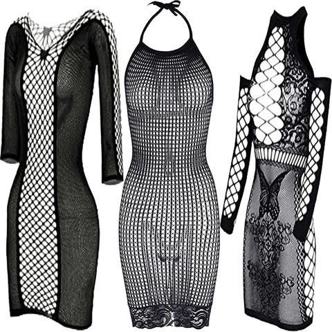 Erotic Lingerie Dress Sexi Women Fishnet Vestido Hollow Out Sexy Transparent Underwear Baby Doll Costumes Night Dresses ► Photo 1/6