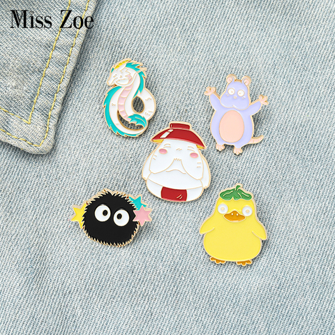 Spirit World Enamel Pin Dragon Mouse Duck Carrot Coal Brooches Bag Lapel Pin Childhood Cartoon Movie Badge Jewelry Gift for Kids ► Photo 1/6
