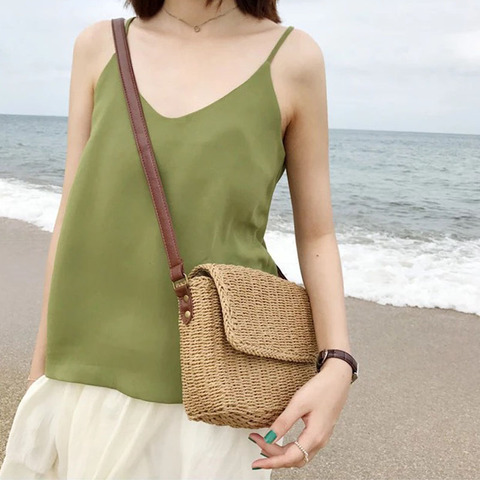 Beige Brown Ladies Shoulder Handmade Exquisite Straw Bag Mini Woven Flip Sweet Pastoral Girls Bag ► Photo 1/1