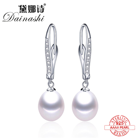 New Real Pearl 925 Sterling Silver Drop Earrings For Women Fashion Zircon Dangle earrings Natural Freshwater Pearl Jewelry Hot ► Photo 1/6