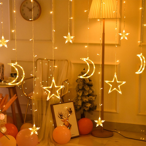 3.5M 220V LED Star and Moon Fairy Curtain Light Christmas Garland string lights Outdoor for Wedding Party Holiday New Year Decor ► Photo 1/6