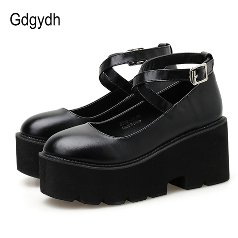 Gdgydh College Student Shoes Girl LOLITA Shoes JK Uniform PU Leather Platform Heels Ankle Strap Womens Pumps 2022 New Spring ► Photo 1/6