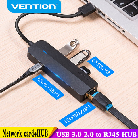 Vention USB Ethernet Adapter USB 3.0 2.0 to RJ45 Gigabit Ethernet with Micro USB Charger Port for Network Hard Disk Ethernet HUB ► Photo 1/1