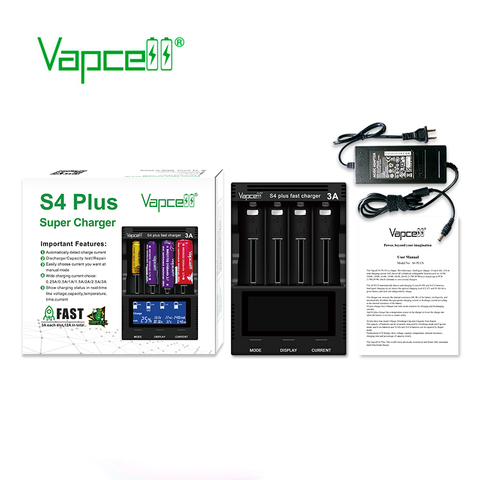 Vapcell New upgrade version S4 plus fast charger 3A 4 slot total 12a discharger/capacity test/repiar for 21700 18650 battery ► Photo 1/6