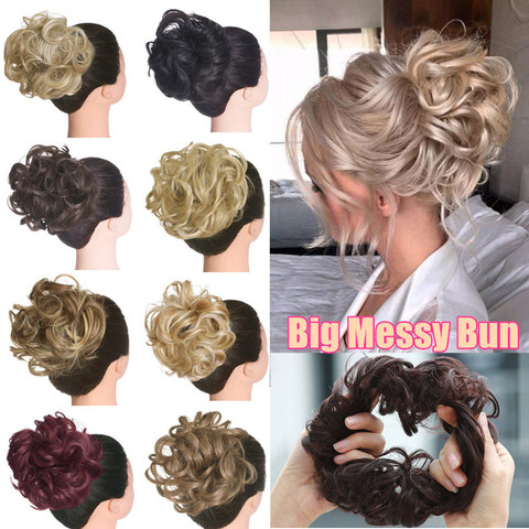 SARLA Natural Messy Hair Bun Chignon Fake Hair Bridal Donuts Hairpiece For Women Synthetic Wrap Curly Elastic Updo Scrunchy Bun ► Photo 1/6