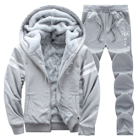 Causal Tracksuits Men Set hooded Thicken Fleece Hoodies + Sweatpant 2022 Winter Spring Sweatshirt Sportswear Male Letter Print ► Photo 1/6