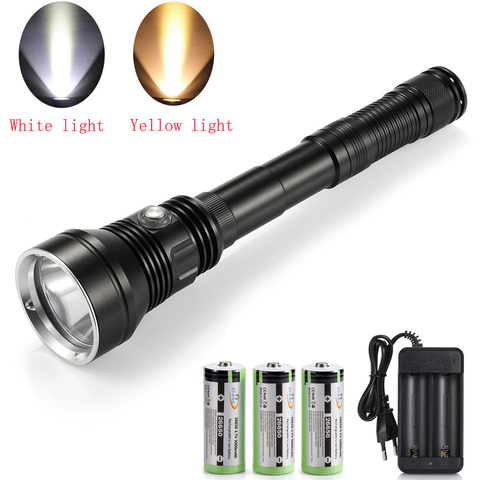 new powerful Waterproof Scuba Diving Flashlight XHP70.2 Yellow/white light 6000LM underwater Tactical dive torch 26650 Battery ► Photo 1/6
