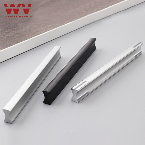 WV Kitchen Cabinet Handles and Pulls 96mm 128mm Black Silver Furniture Door Handles Aluminum Drawer Pulls and Knobs Hardware 201 ► Photo 1/6
