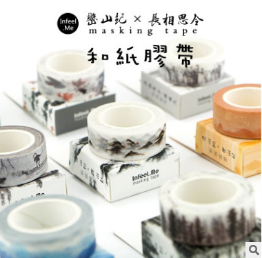 Decorative Scenery Pavilion Boat Mountains Forest Sunset Lotus Washi Tape DIY Scrapbooking Sticker Label Adhesive Masking Tapes ► Photo 1/5